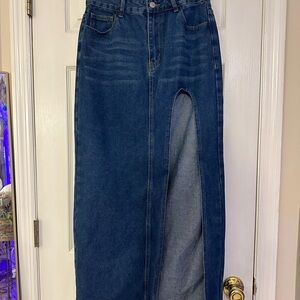 Women's Denim Maxi Skirt with Front Slit NWOT